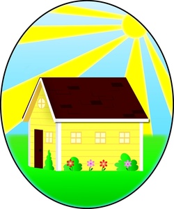 a beautiful country home with the sun shining and fresh spring flowers in the yard