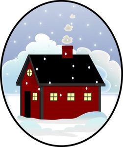 a chilly winter day with snow falling on the roof of a house
