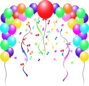 a colorful bouquet of party balloons on all different colors along with confetti