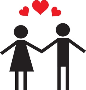 a male and female figure in love and holding hands
