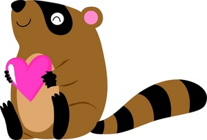 acclaim clipart: a raccoon holding a heart