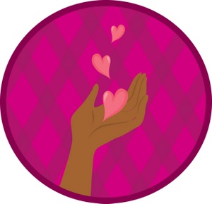 a womans hand catching falling hearts as a symbol of love and devotion