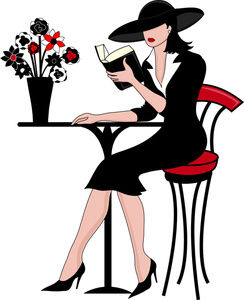 beautiful and elegant woman reading a book at an outdoor caf in paris france