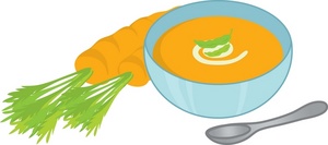 carrots next to a bowl of cream of carrot soup