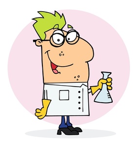 acclaim clipart: chemist or scientist in lab coat with beaker