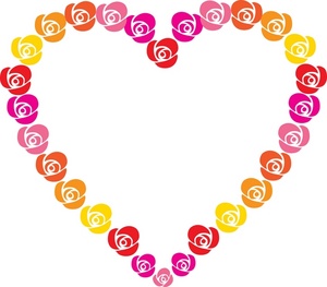 colorful roses forming the shape of a heart on a white background