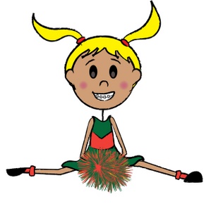 cute blonde cheerleader girl with pom poms doing the splits