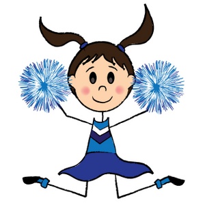 cute brunette cheerleader girl with pom poms doing a cheer for the school team