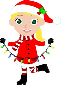 cute little girl all dressed up for christmas and ready to hang the christmas lights