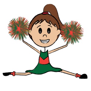 cute young cheerleader girl doing the splits and cheering with her pom poms