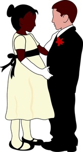 diversity  young children a black girl and white boy dancing in formal wear