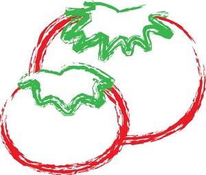 drawing of two red ripe tomatoes fresh from the garden