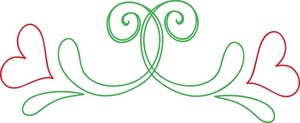 graphics of a flower and heart design in green and red