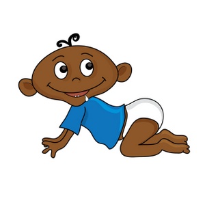happy black baby in diapers crawling on the floor