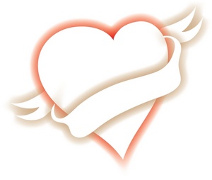heart with a blank banner wrapped around it for your message of love and romance