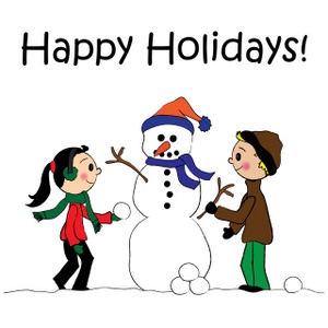 kids building a snowman with stick arms carrot nose and scarf