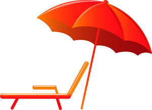 lounge chair and beach umbrella symbols of a relaxing vacation at the beach