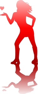 silhouette of a beautiful sexy woman blowing a kiss to her lover