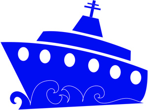 silhouette of a cruise ship on the open ocean in blue