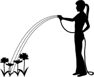 acclaim clipart: silhouette of a woman watering flowers