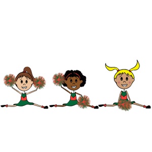 acclaim clipart: three cheerleaders doing the splits